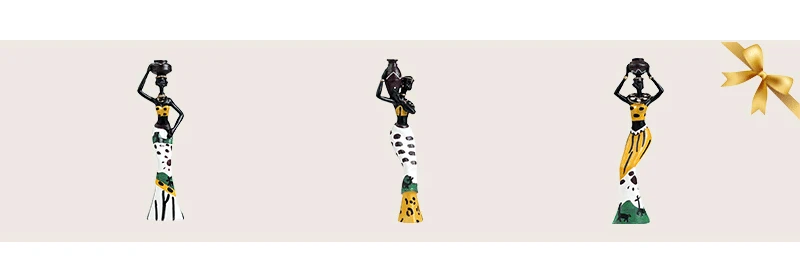 NORTHEUINS 3pcs Set Resin African Woman Figurines Black Figure Statues Exotic Ornaments Interior Home Living Room Desktop Decor