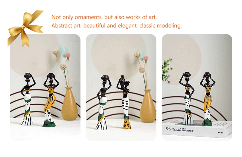 NORTHEUINS 3pcs Set Resin African Woman Figurines Black Figure Statues Exotic Ornaments Interior Home Living Room Desktop Decor