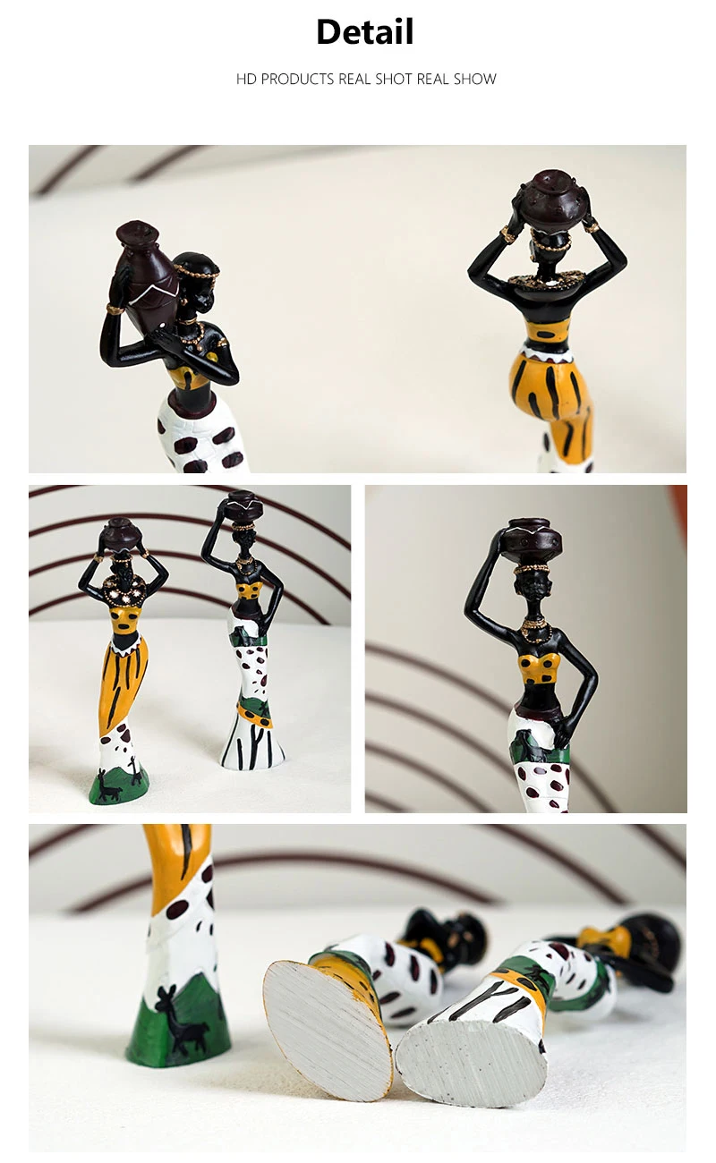 NORTHEUINS 3pcs Set Resin African Woman Figurines Black Figure Statues Exotic Ornaments Interior Home Living Room Desktop Decor