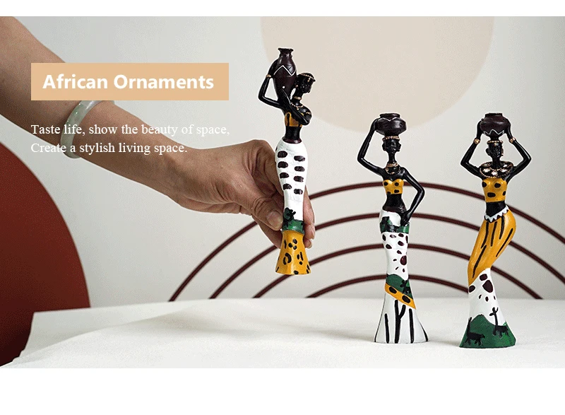 NORTHEUINS 3pcs Set Resin African Woman Figurines Black Figure Statues Exotic Ornaments Interior Home Living Room Desktop Decor
