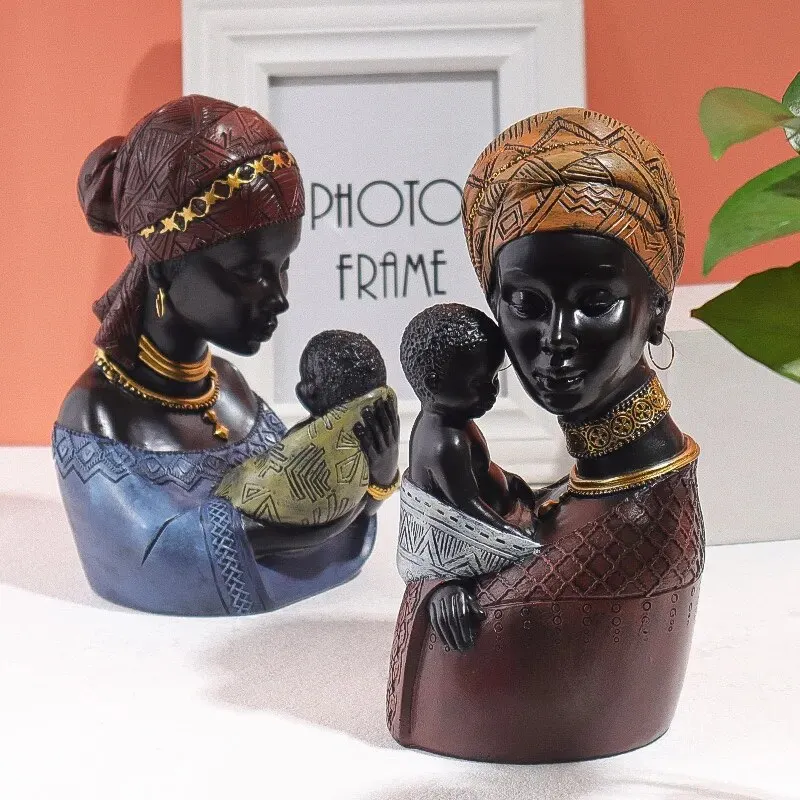 Home Decor African Art Sculptures, African Decor African American Woman and Son Statue,Suitable for Living Room Desktop Decor
